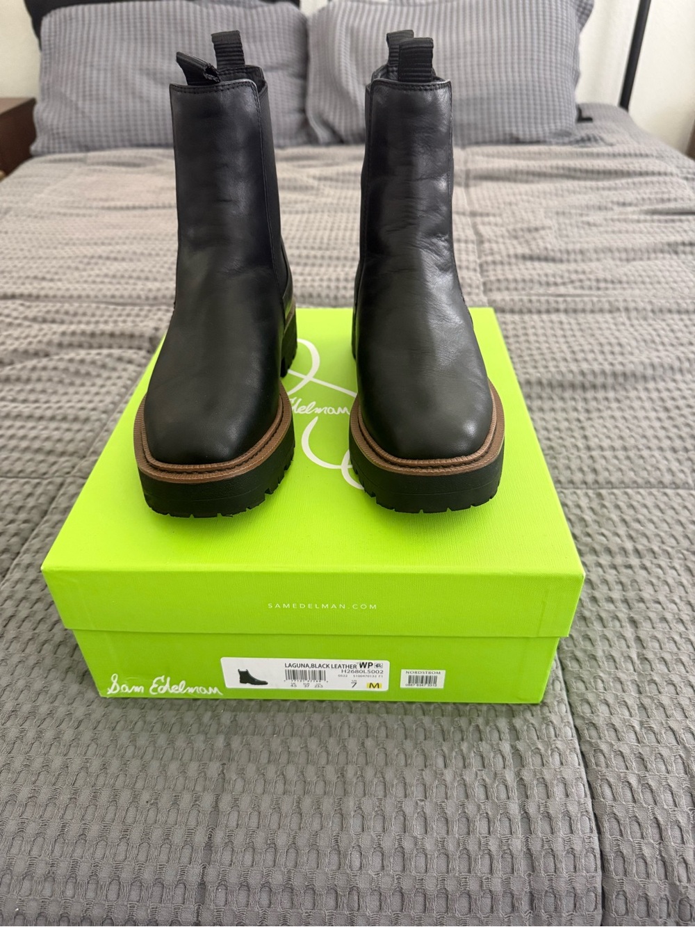 Sam Edelman Black Leather Platform Chelsea Boots